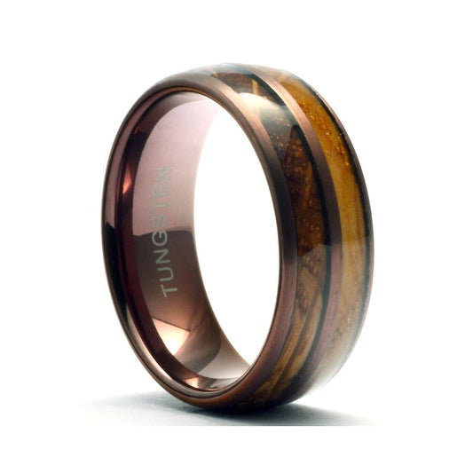 The Whiskeymen - Tungsten / Whiskey Barrel Men's Wedding Ring Dome