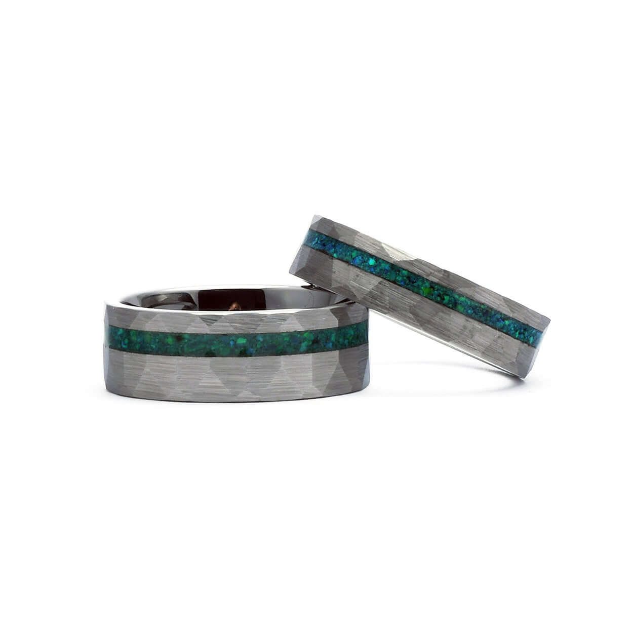 The Tyler - Tungsten Mens Emerald Wedding Band Hammered