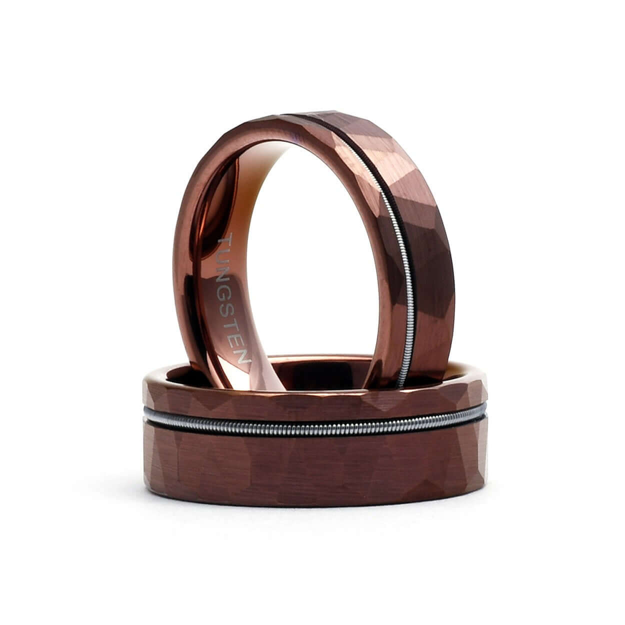 The Santana - Mens Tungsten Wedding Ring Hammered & Guitar String