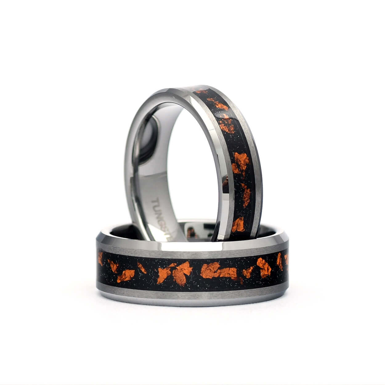 The Mike - Tungsten Men's Wedding Ring Fire Meteorite