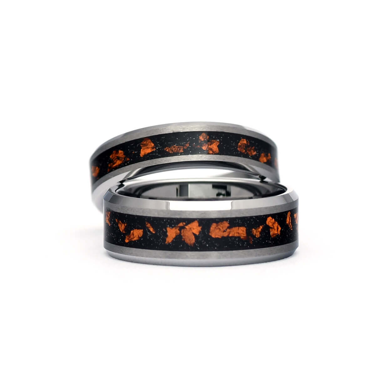 The Mike - Tungsten Men's Wedding Ring Fire Meteorite