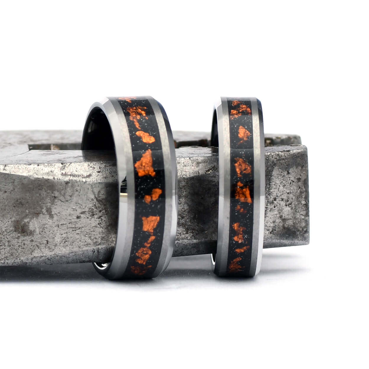 The Mike - Tungsten Men's Wedding Ring Fire Meteorite