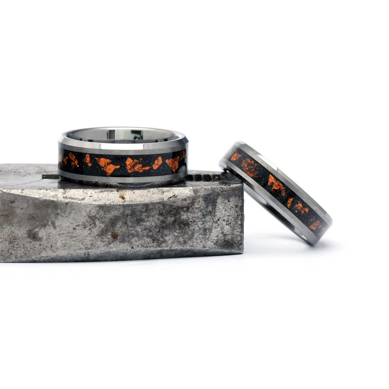 The Mike - Tungsten Men's Wedding Ring Fire Meteorite