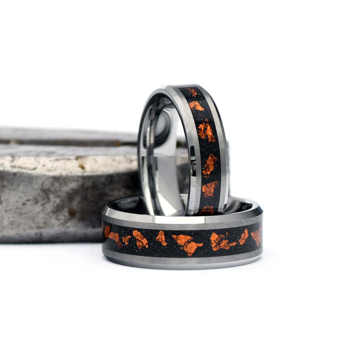 The Mike - Tungsten Men's Wedding Ring Fire Meteorite