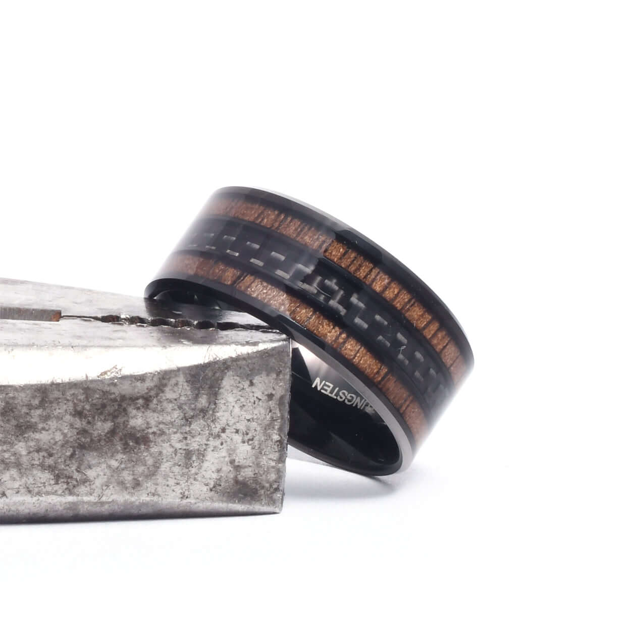 The GT500 - 10mm Black Tungsten & Carbon Fiber Ring w/ Wood