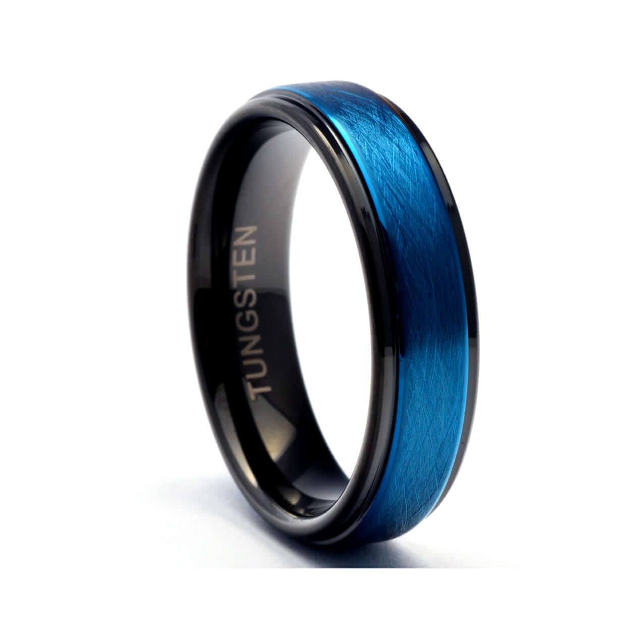 The Blueber - Blue Tungsten Wedding Ring with Black Steps