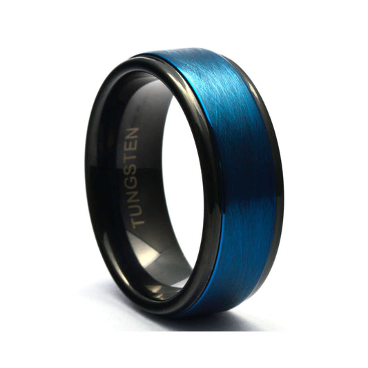 The Blueber - Blue Tungsten Wedding Ring with Black Steps