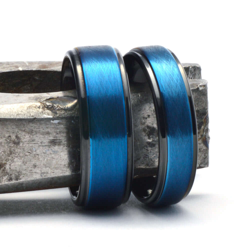 The Blueber - Blue Tungsten Wedding Ring with Black Steps