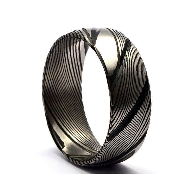 Damascus Steel Wedding Band, Damascus Steel Ring - Unique Mens Wedding Band - Damascus Steel Black - 8mm Wide