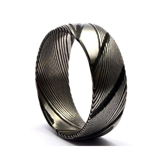 Damascus Steel Wedding Band, Damascus Steel Ring - Unique Mens Wedding Band - Damascus Steel Black - 8mm Wide