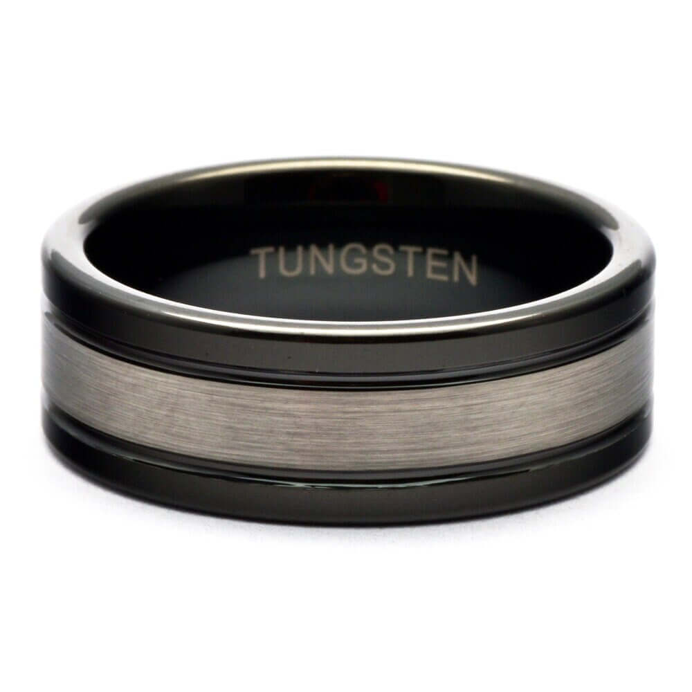 Mens tungsten wedding band black - 8mm black tungsten wedding ring for men - comfort fit tungsten carbide ring - mens wedding band black