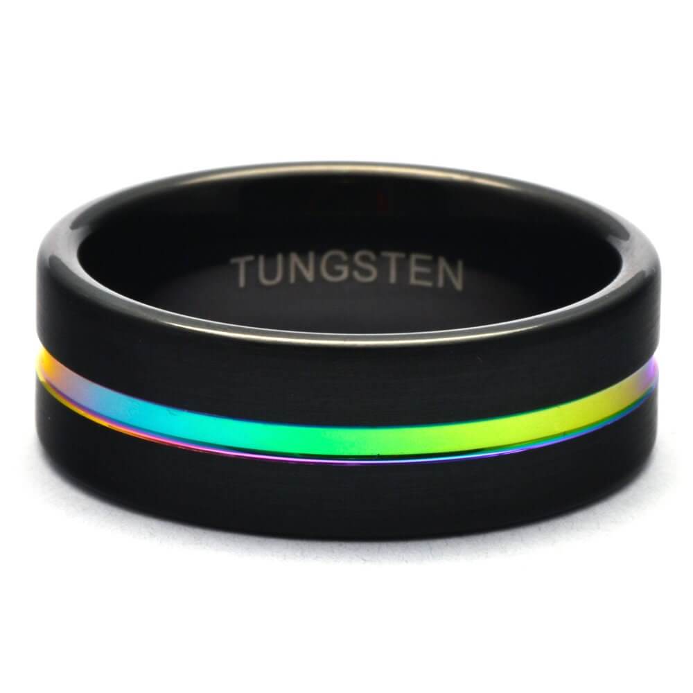Black Tungsten Ring Rainbow, Mens Tungsten Wedding Band, Mens Ring, Black Wedding Band, Black Tungsten Wedding Ring, Rainbow Ring
