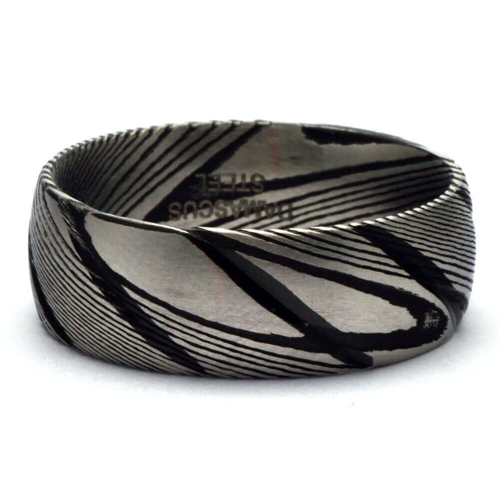 Damascus Steel Wedding Band, Damascus Steel Ring - Unique Mens Wedding Band - Damascus Steel Black - 8mm Wide