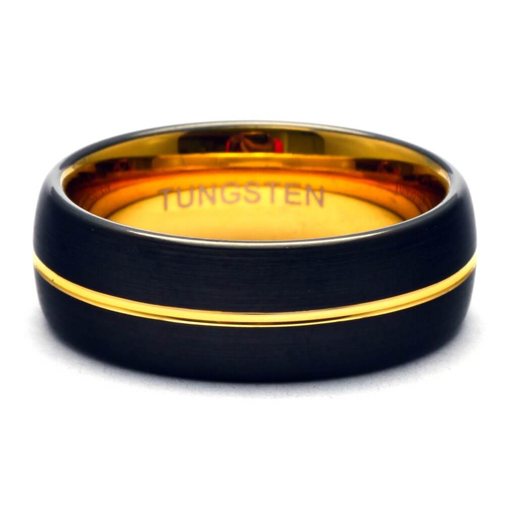 Tungsten carbide ring black and yellow gold, Wedding band mens tungsten, Black tungsten ring men, Men's wedding band, Tungsten wedding band