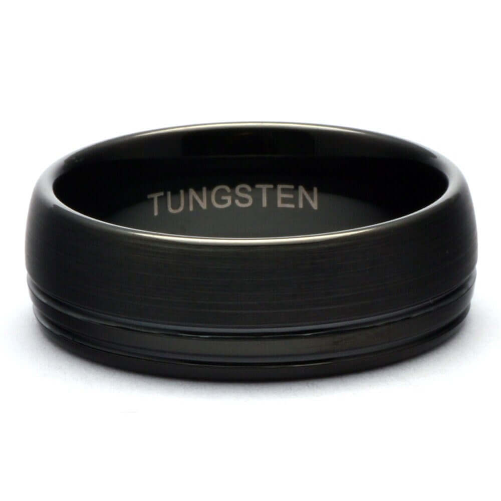 Infinity Ring, Men's Tungsten Wedding Band, Black Tungsten Ring Brushed & Shiny, 8mm Dome Black Tungsten Carbide Wedding Ring for Men