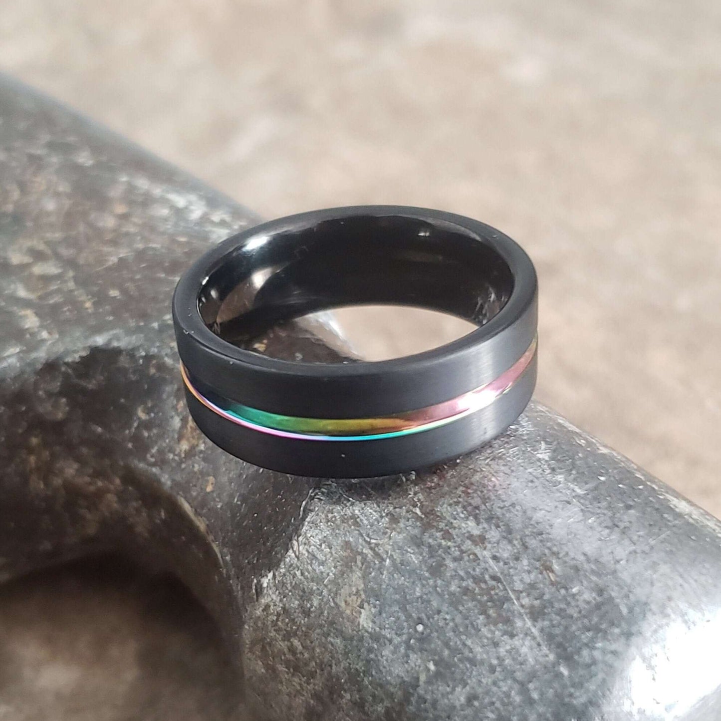 Black Tungsten Ring Rainbow, Mens Tungsten Wedding Band, Mens Ring, Black Wedding Band, Black Tungsten Wedding Ring, Rainbow Ring