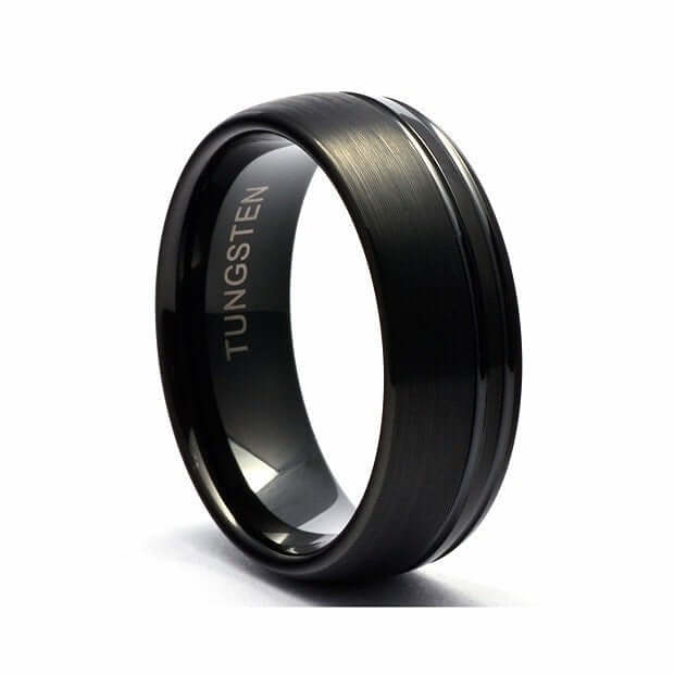 Infinity Ring, Men's Tungsten Wedding Band, Black Tungsten Ring Brushed & Shiny, 8mm Dome Black Tungsten Carbide Wedding Ring for Men