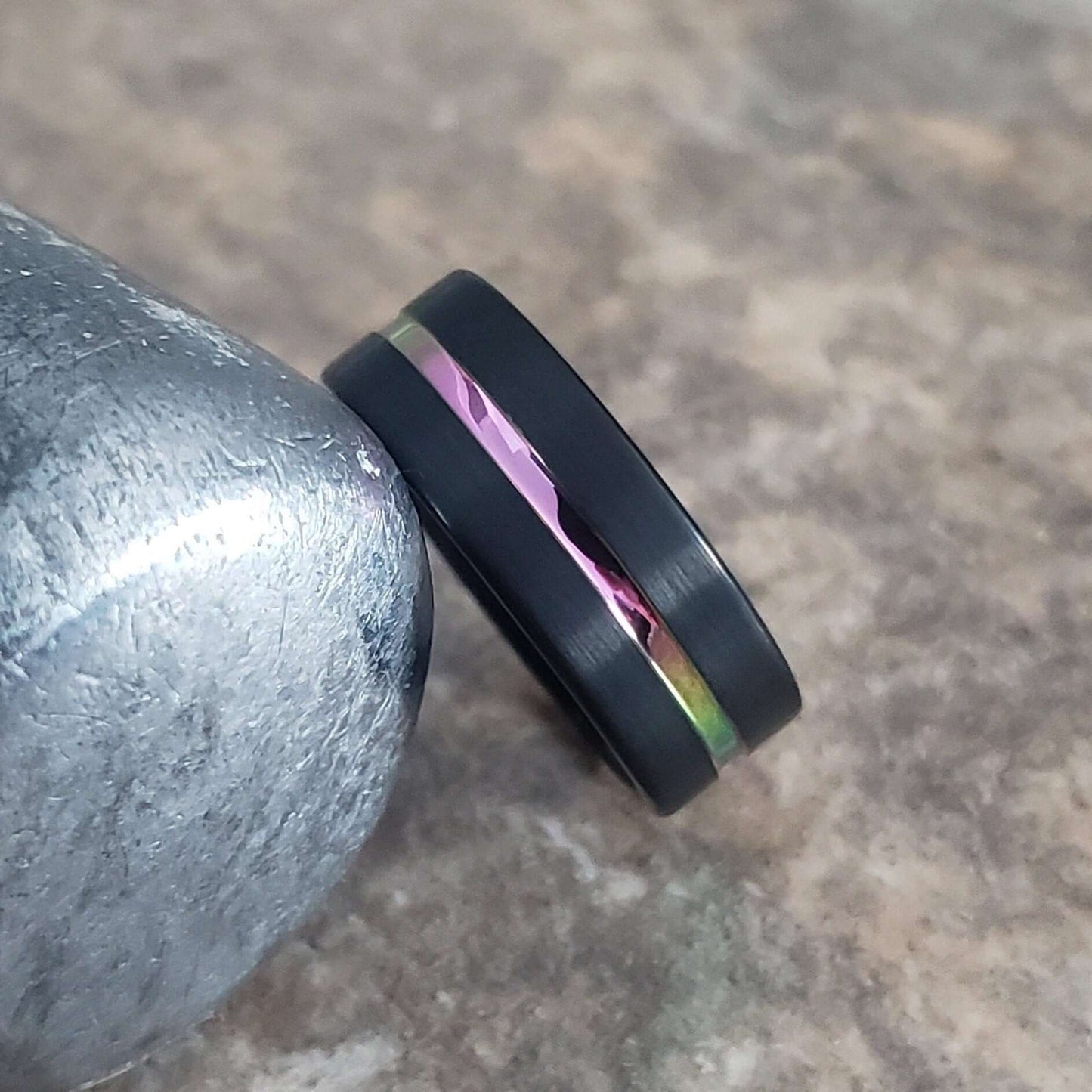 Black Tungsten Ring Rainbow, Mens Tungsten Wedding Band, Mens Ring, Black Wedding Band, Black Tungsten Wedding Ring, Rainbow Ring