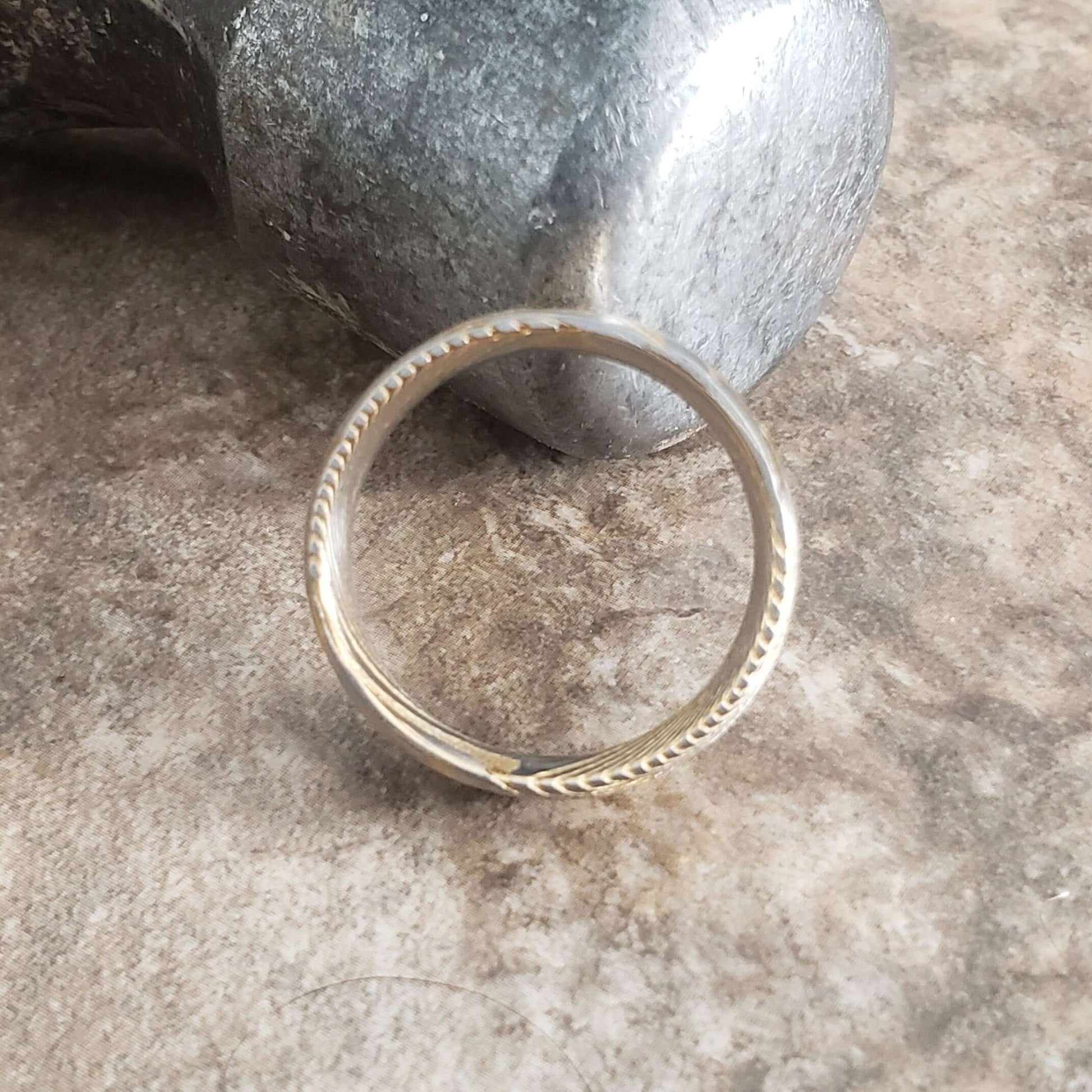 Damascus Steel Ring, Damascus Steel Mens Wedding Band - Unique Ring for Men - Damascus Steel Yellow Gold - 8mm Wide