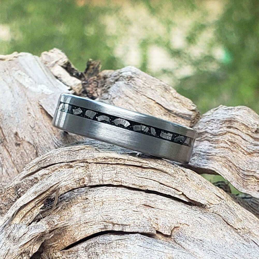 Meteorite Band, Men's Tungsten Wedding Ring, Tungsten Ring, Men Wedding Band, Tungsten Band, Tungsten Meteorite Ring, Crushed Meteorite
