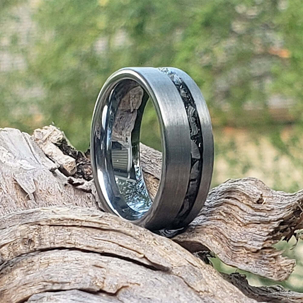 Meteorite Band, Men's Tungsten Wedding Ring, Tungsten Ring, Men Wedding Band, Tungsten Band, Tungsten Meteorite Ring, Crushed Meteorite
