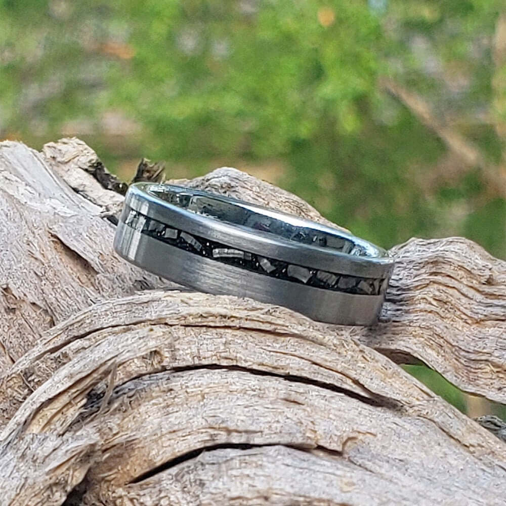 Meteorite Band, Men's Tungsten Wedding Ring, Tungsten Ring, Men Wedding Band, Tungsten Band, Tungsten Meteorite Ring, Crushed Meteorite
