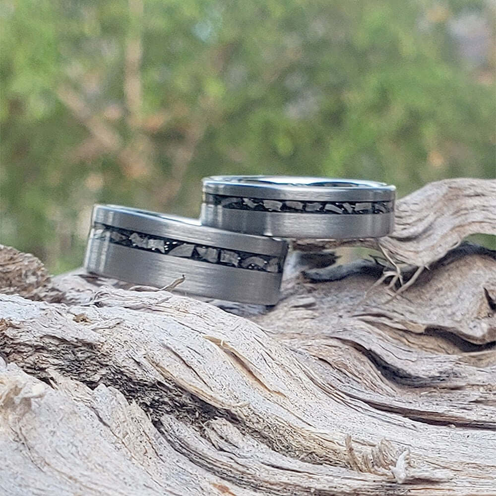 Meteorite Band, Men's Tungsten Wedding Ring, Tungsten Ring, Men Wedding Band, Tungsten Band, Tungsten Meteorite Ring, Crushed Meteorite
