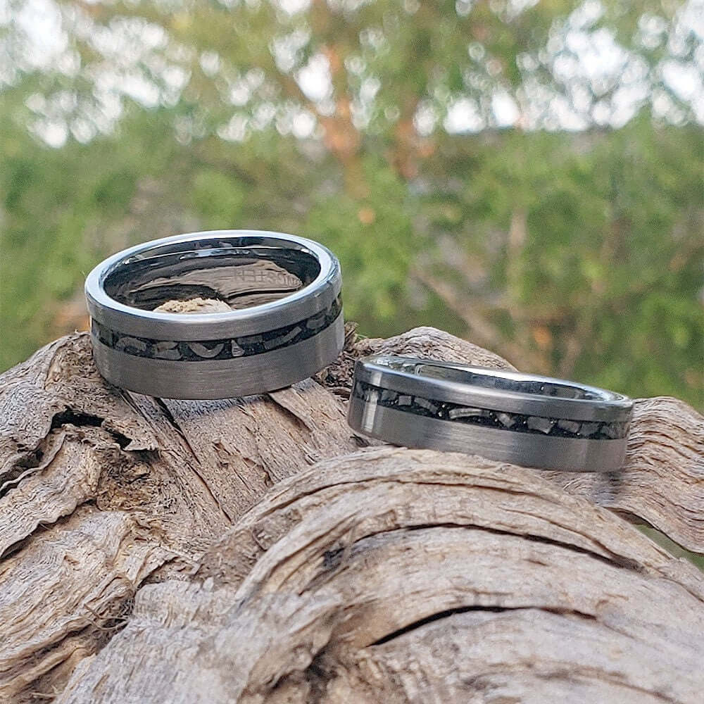 Meteorite Band, Men's Tungsten Wedding Ring, Tungsten Ring, Men Wedding Band, Tungsten Band, Tungsten Meteorite Ring, Crushed Meteorite