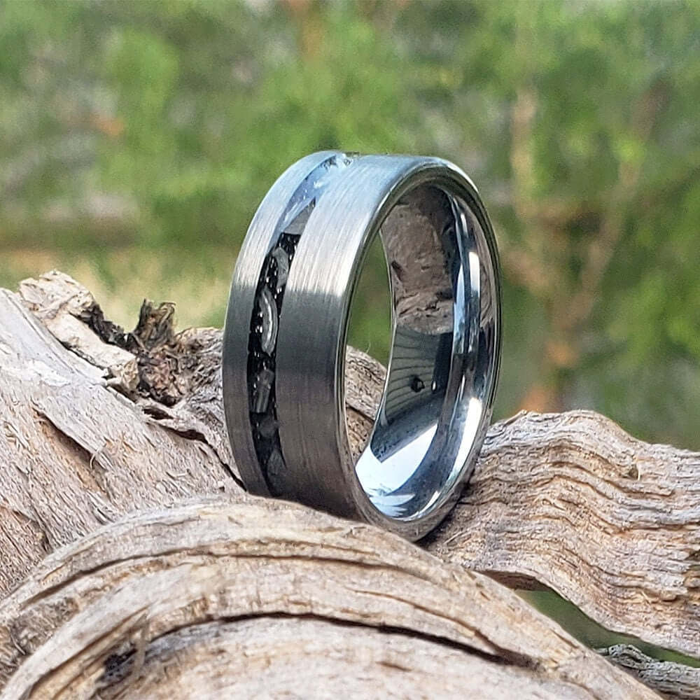 Meteorite Band, Men's Tungsten Wedding Ring, Tungsten Ring, Men Wedding Band, Tungsten Band, Tungsten Meteorite Ring, Crushed Meteorite