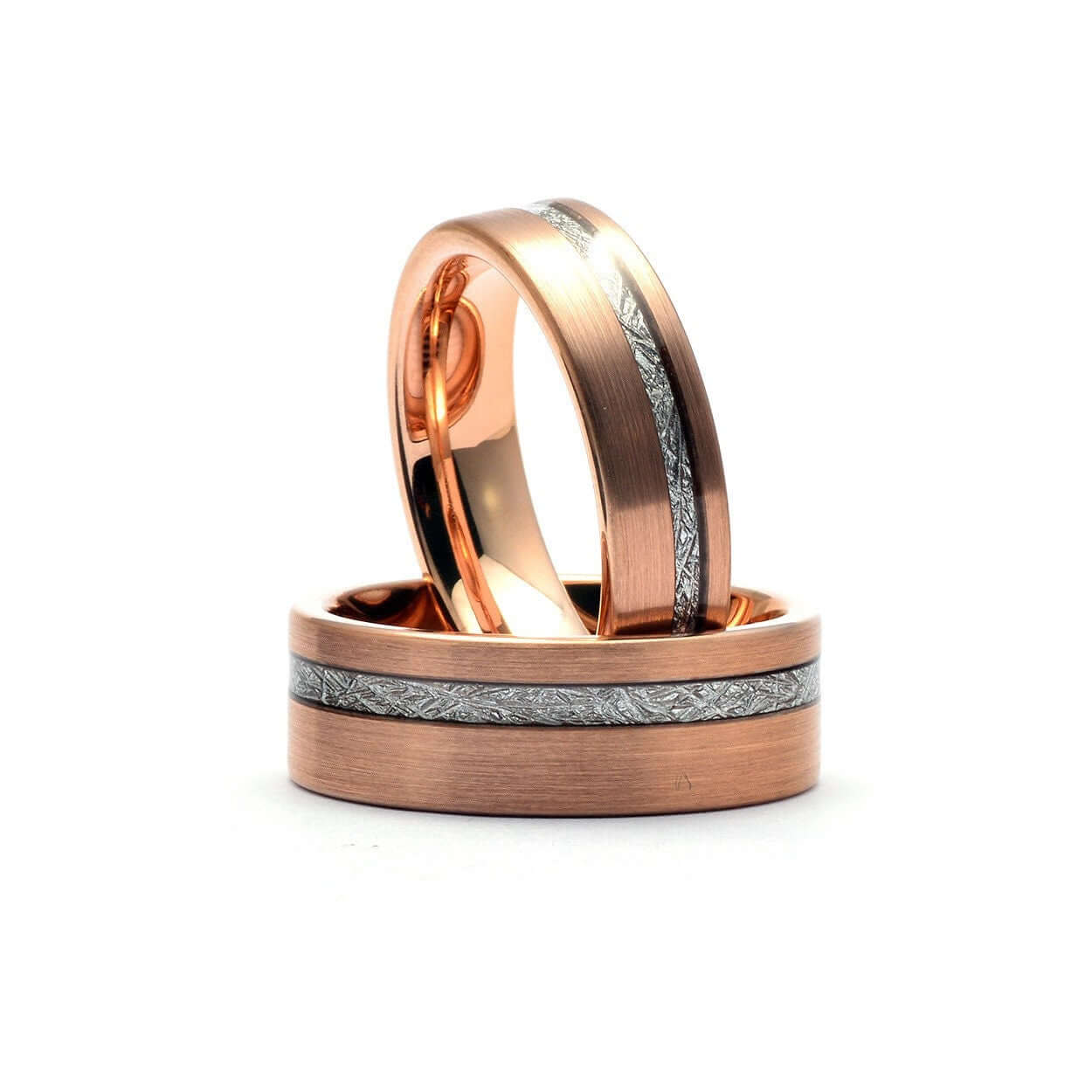 Meteorite Rose Ring, Tungsten Men's Wedding Band, Rose Gold Tungsten Ring, Meteorite Band, Rose Wedding Ring for Men, Engraved Wedding Ring