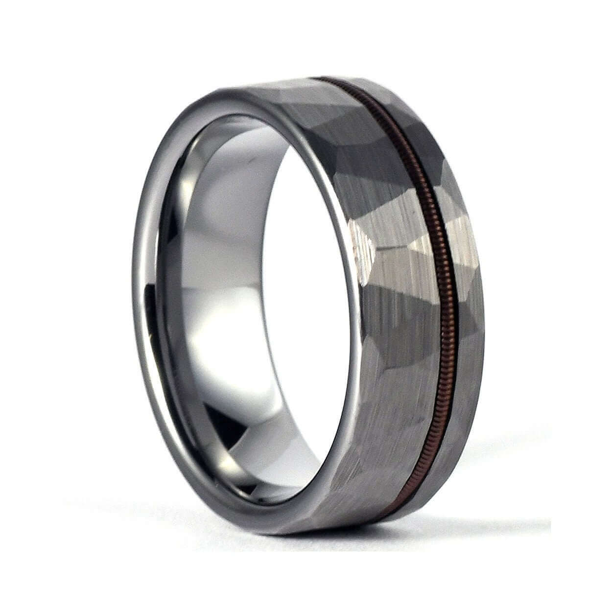 Tungsten Hammered Ring - Musician Ring - Mens Wedding Band - Unique Gunmetal Ring - Wedding Band for Men - Silver Ring - Guitar String Ring