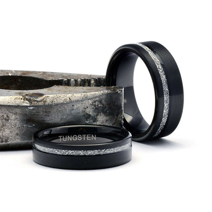 The Meteor - Tungsten / Meteorite Wedding Band Black