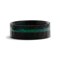 Thumbnail for The Tyler Black - Green Opal / Tungsten Men's Wedding Band Hammered