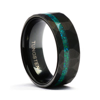 Thumbnail for The Tyler Black - Green Opal / Tungsten Men's Wedding Band Hammered