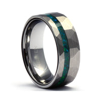 Thumbnail for The Tyler - Tungsten / Green Opal Men's Wedding Ring Hammered