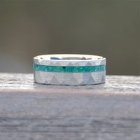 Thumbnail for The Tyler - Tungsten / Green Opal Men's Wedding Ring Hammered