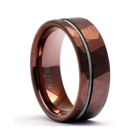 The Santana - Mens Tungsten Wedding Ring Hammered & Guitar String