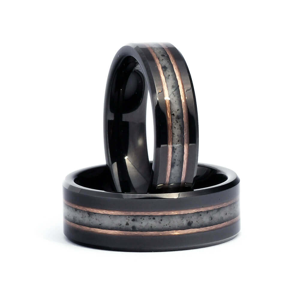 The Hamoa - Black Tungsten Carbide Ring w/ Hawaiian Beach Sand