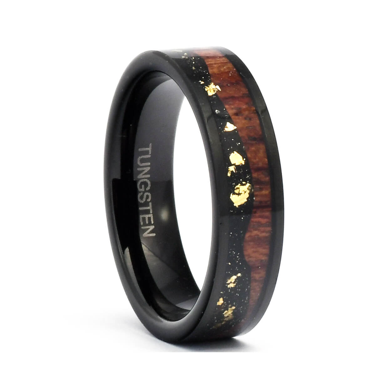 The Zen - Tungsten Koa Wood Men's Wedding Ring Crushed Gold