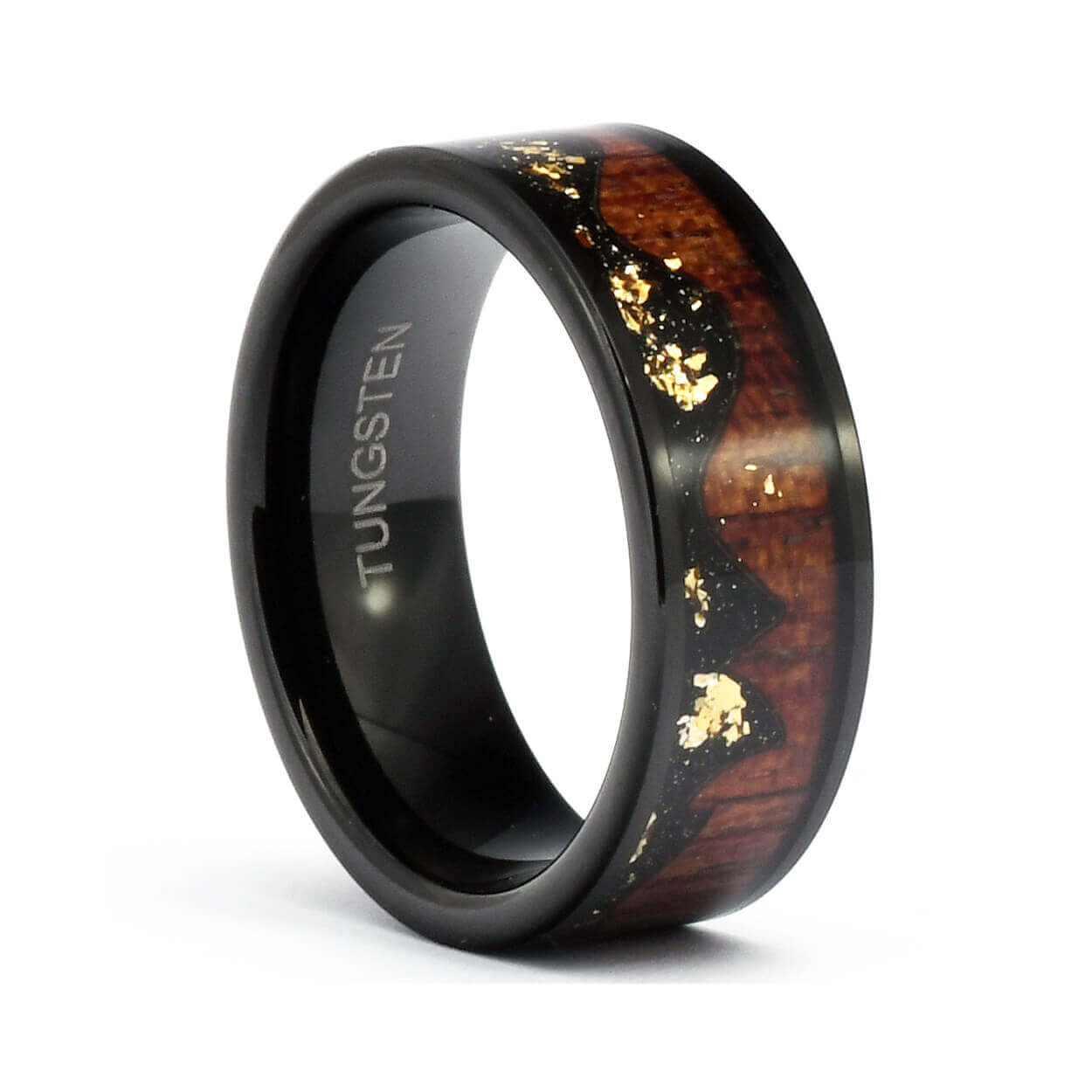 The Zen - Tungsten Koa Wood Men's Wedding Ring Crushed Gold