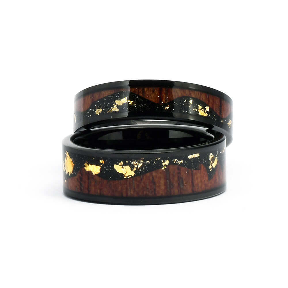 The Zen - Tungsten Koa Wood Men's Wedding Ring Crushed Gold