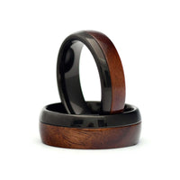 Thumbnail for The Gal - Koa Wood Tungsten Wedding Band Black / Dome