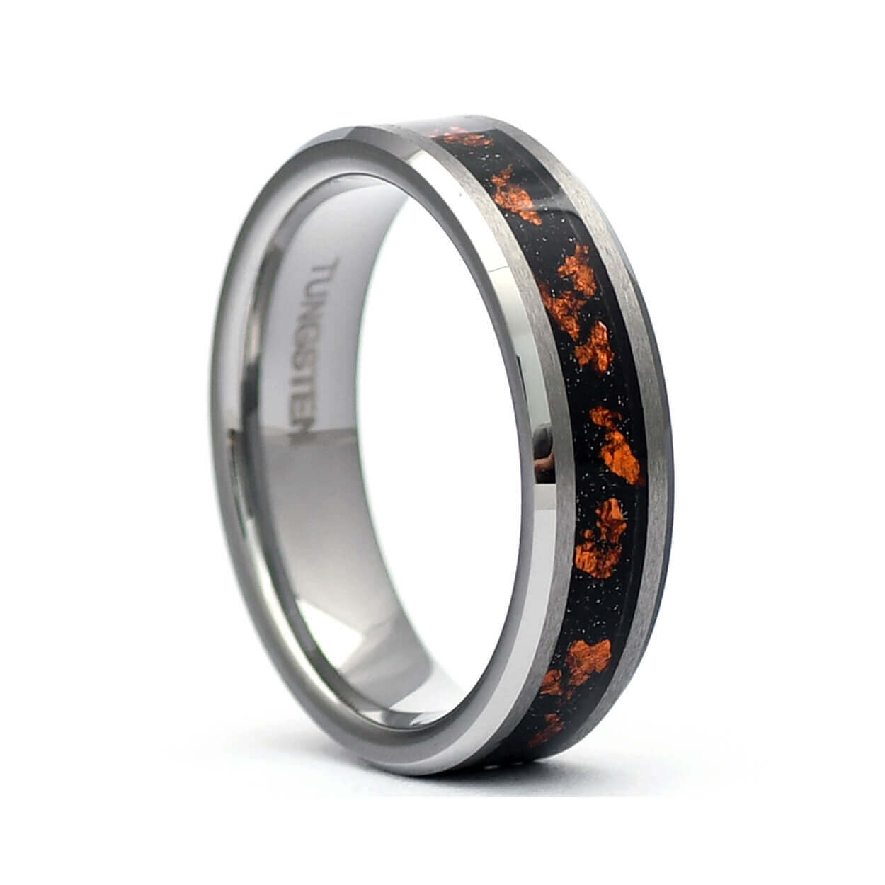 The Mike - Tungsten Men's Wedding Ring Fire Meteorite