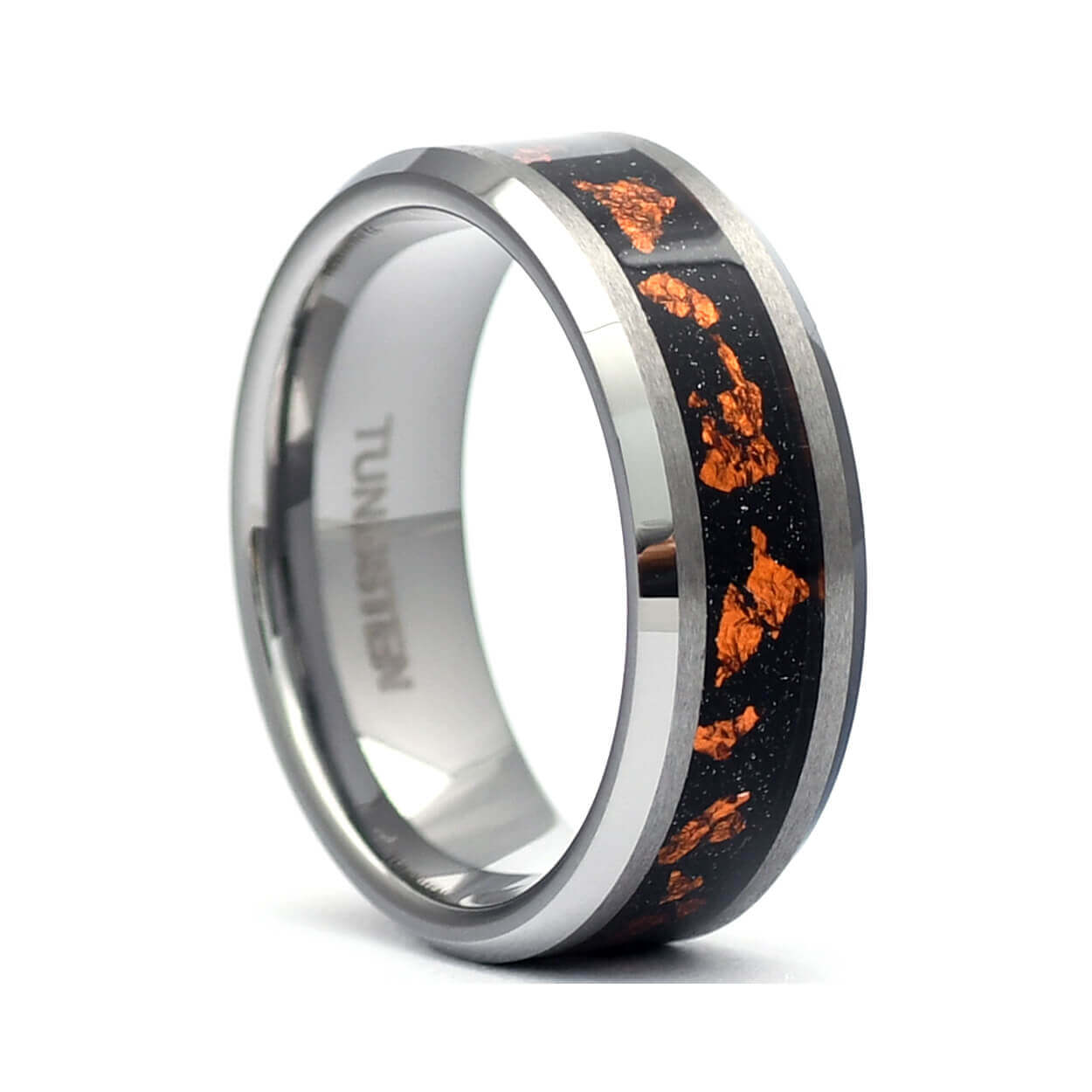 The Mike - Tungsten Men's Wedding Ring Fire Meteorite