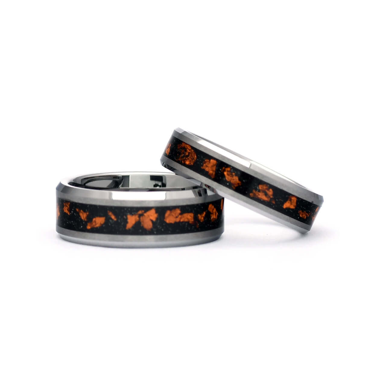 The Mike - Tungsten Men's Wedding Ring Fire Meteorite