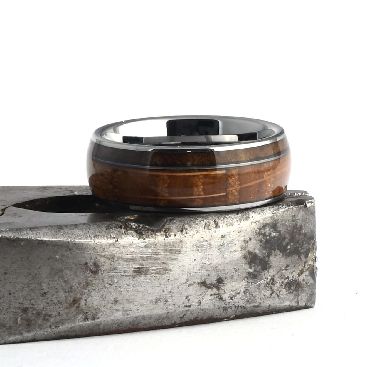 The Gentleman - Men's Ring with Reclaimed Whiskey Barrel Wood and Cigar Leaf