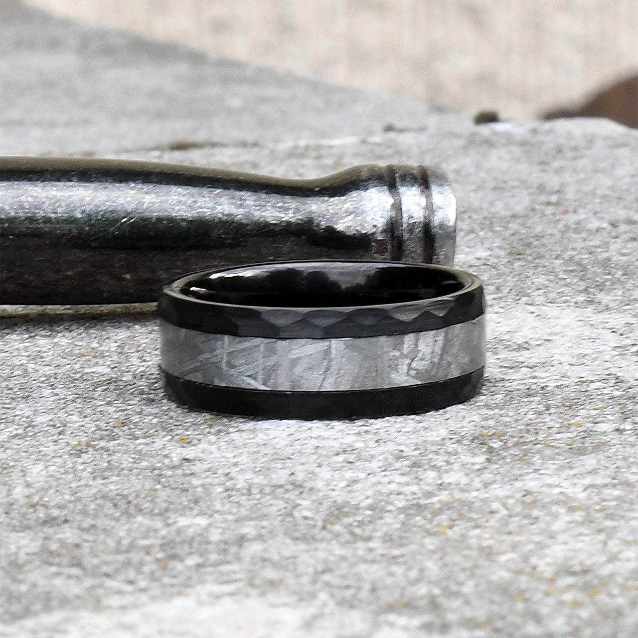 The Cezar - Men's Wedding Ring Black Tungsten & Meteorite