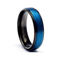 Thumbnail for The Blueber - Blue Tungsten Wedding Ring with Black Steps