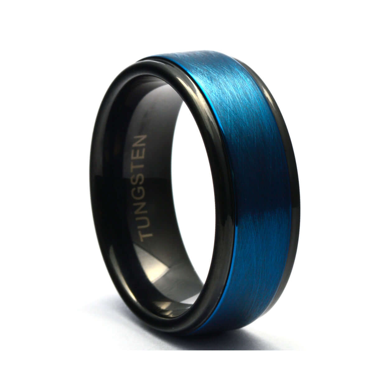 The Blueber - Blue Tungsten Wedding Ring with Black Steps