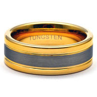 Thumbnail for Gold tungsten mens wedding band, Tungsten ring for men or women, Tungsten band, Mens tungsten carbide wedding ring,